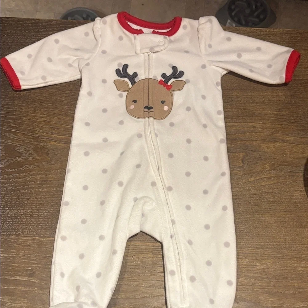 Carter's White and Red Reindeer Footie